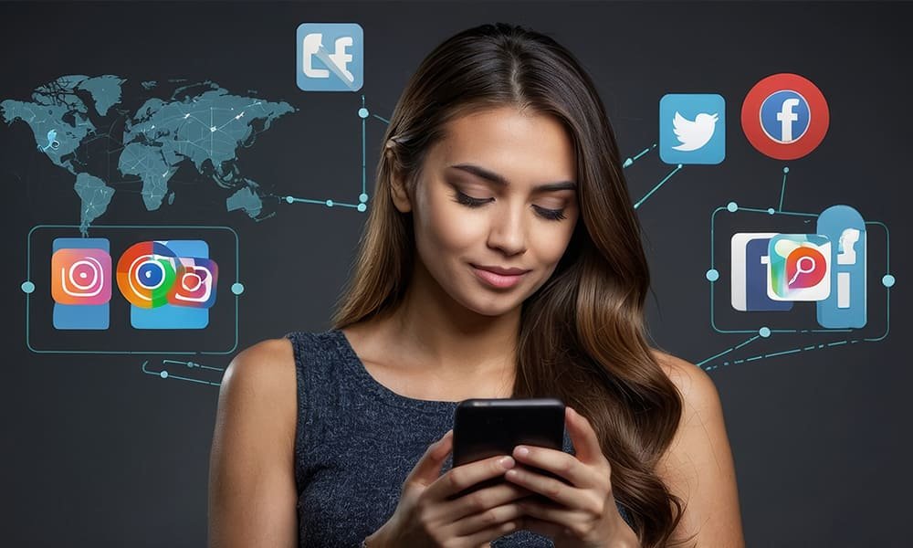 a girl is using phone and social media